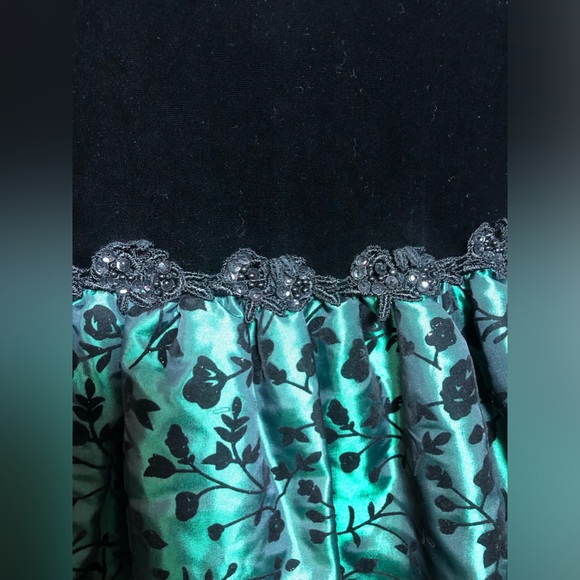 Good Lad Green Velvet Beaded Lace Party Dress Long Sleeve Empire Waist Fancy - Picture 3 of 6